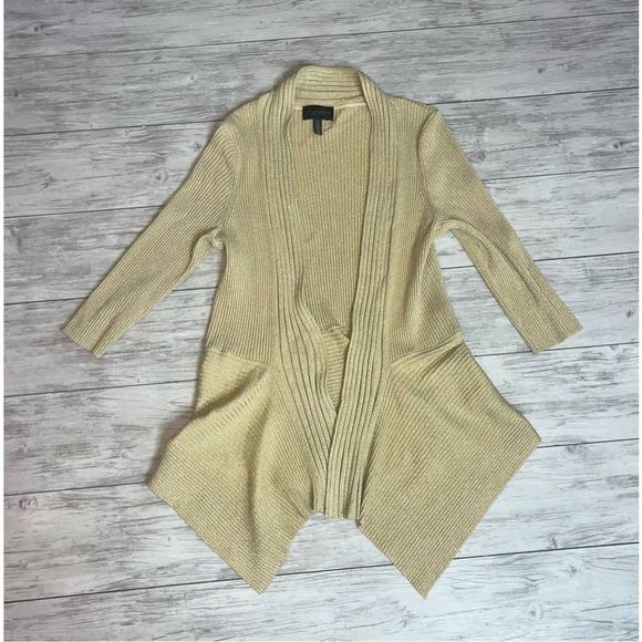 Investments Petites Gold Metallic Open Front Cardigan Size PL - Picture 1 of 2